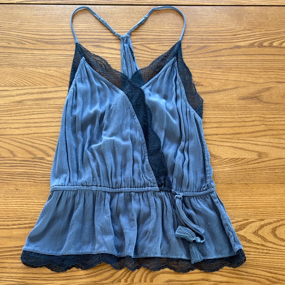 American Eagle Outfitters Blue and Black Lace Chemise